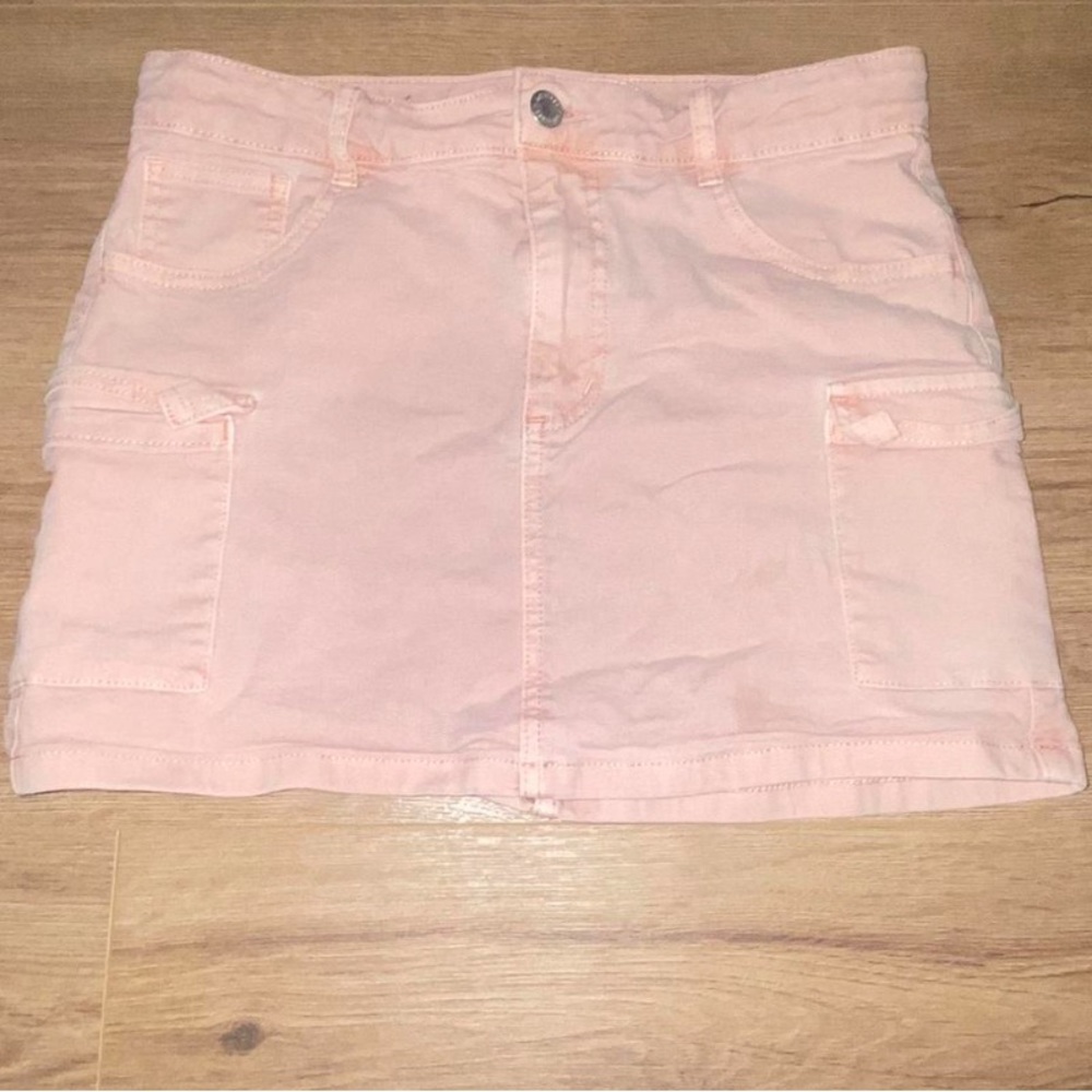 Pink denim skirt